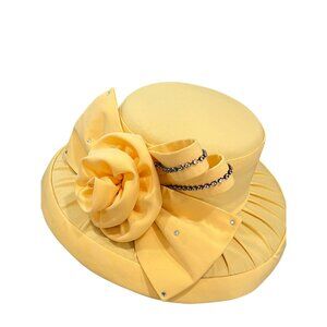 Harmony Womens Yellow Wide Brim Hat With Flower & Rhinestone Accents